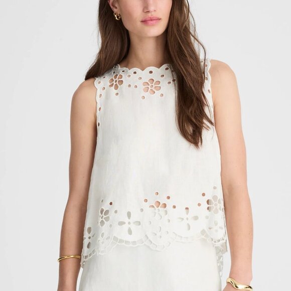 Madewell Embroidered Linen Eyelet Floral High Low Swingy Tank White Size L NWT - Picture 1 of 7